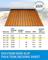 OCEANBROAD EVA Foam Boat Flooring with 3M Adhesive Backing Marine Self-Adhesive Decking 96''x45.6''/36''/28.8''/16.8'', 48''x16.8'' Faux Teak Sheet for Jon Boats Swim Platform Helm Pad RV Floor