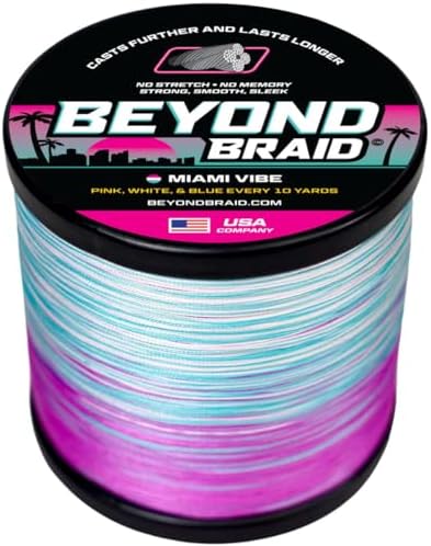 Beyond Braid Braided Fishing Line -Super Strong - Abrasion Resistant - No Stretch -Blue Camo, Moss Camo, White, Green, Pink, Blue, 4 Strand 8 Strand