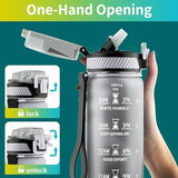 Water Bottle with Straw, 32oz Motivational Water Bottles with Time Marker to Drink, Tritan BPA Free, 1L Sports Water Bottle with Carry Strap LeakProof for Women Gym Fitness Outdoor (1 Pack)