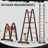 12.5FT Telescoping Ladder A Frame, Portable Extension Folding Ladder, Multi-Purpose Compact Telescopic Ladder for Household or Outdoor Work, 330lbs Max Capacity