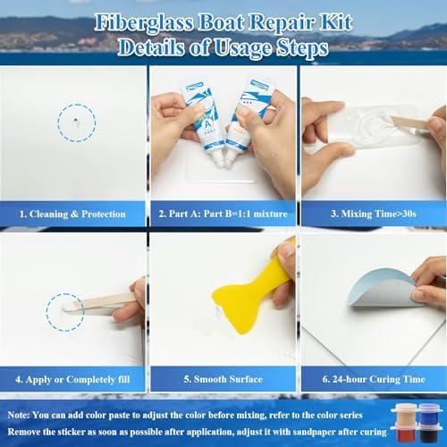 Marine Fiberglass Repair Kit (Color Match), 3.5oz/100g Gel Coat Repair Kit for Boats, Fiberglass Repair Fix Holes, Chips, Deep Cracks, Ceramic, Porcelain Fiberglass Filler