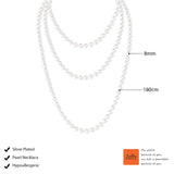 Zeffy Long Pearl Necklaces for Women Layered Faux White Pearl Beads Strand Layered Necklace Bridal Wedding Party 1920s Gatsby Costume Jewelry