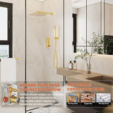 Shower System, Gold Shower Faucet Set with 12-Inch Rain Showerhead and Handheld Spray, Wall Mounted High-Pressure Showerhead Combo Set Included Valve and Trim, Brushed Gold