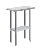 Hally Stainless Steel Table for Prep & Work 24 x 12 Inches, NSF Commercial Heavy Duty Table with Undershelf and Galvanized Legs for Restaurant, Home and Hotel