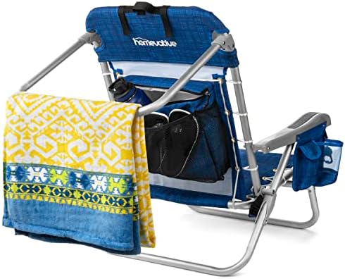Homevative Backpack Fold-Up Beach Chair, 5 Positions, Towel bar, Cooler, Storage Pouch, Cup Holder and Phone Pocket
