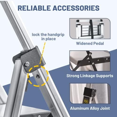 XinSunho 4 Step Ladder, Retractable Handgrip Folding Step Stool with Anti-Slip Wide Pedal, Aluminum Stool Ladders 4 Steps, 330lbs Safety Household Ladder