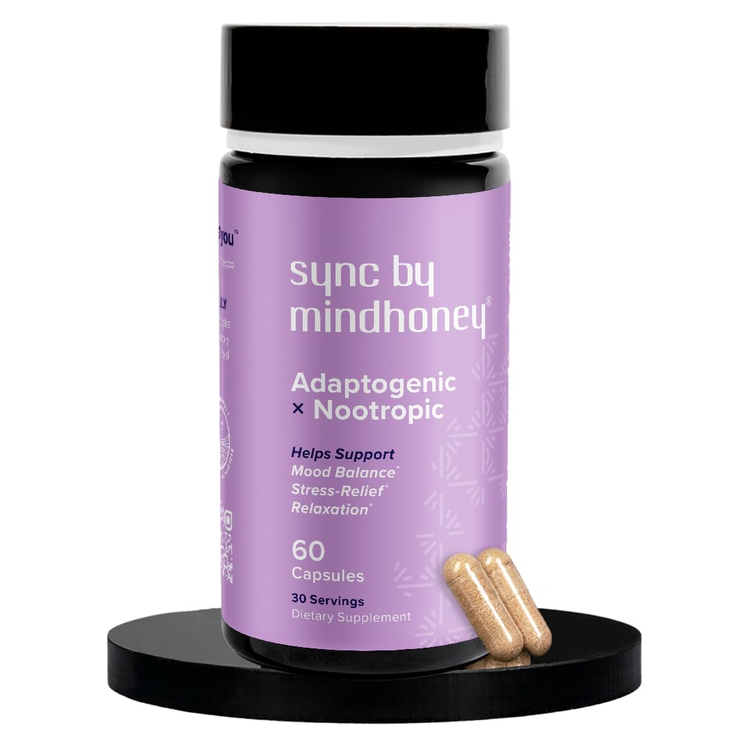 MINDHONEY | SYNC 60 Count, Premium All-in-One Adaptogenic Supplement | Relaxation, Mood Balance, Stress | Magnesium, Ashwagandha, Nootropics, Adaptogens, Minerals & Vitamins