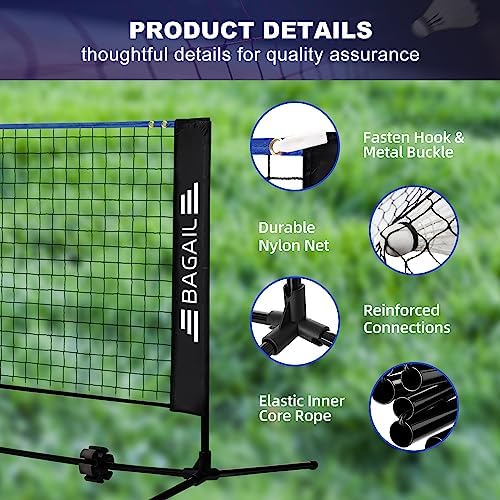 BAGAIL Badminton Net, Height Adjustable Kids Volleyball Net, Foldable Nylon Net 10 ft/14ft/17ft Wide, Tennis Net, Small Pickleball Net for Backyard Game and Indoor Outdoor Use, Easy Setup