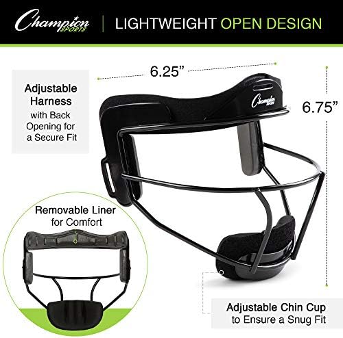 Champion Sports Steel Softball Face Mask - Classic Fielders Masks for Adults - Durable Head Guards - Premium Sports Accessories for Indoors and Outdoors - Multiple Styles