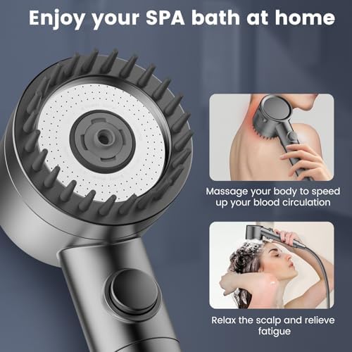 Filtered Shower Head with Handheld, High Pressure 5-Spray Shower Head with Filters for Hard Water, ON/OFF Switch Showerhead for Pets Bath, Shower Heads Filter - Remove Chlorine, Improve Skin and Hair