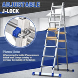 HBTower A Frame 5 Step Extension Ladder, 19 Ft Multi Position Ladder with Removable Tool Tray and Stabilizer Bar, 330 lbs Capacity Telescoping La dder for Household and Outdoor Work (Blue, 19FT)