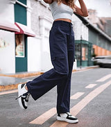 ZMPSIISA Women High Waisted Cargo Pants Wide Leg Casual Pants 6 Pockets Combat Military Trousers