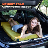 Memory Foam Camping Mattress Sleeping Pad, 3" Thick Waterproof Portable Roll Up Sleeping Mats & Floor Mattress Pad with Pillow + Travel Bag for Camping Car Truck SUV Tent Sleepover Kids Adult