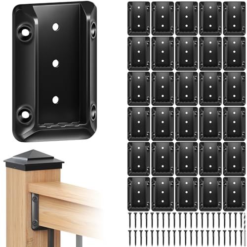 30 Pcs Deck Railing Bracket Connectors for 2"×4“ (Actually 1.5”x3.5“) Wood Post to Handrail Connection, Railing Connectors with 210 Pcs Galvanized Black Screws for Wooden Stair Fence Railings