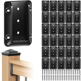 30 Pcs Deck Railing Bracket Connectors for 2"×4“ (Actually 1.5”x3.5“) Wood Post to Handrail Connection, Railing Connectors with 210 Pcs Galvanized Black Screws for Wooden Stair Fence Railings