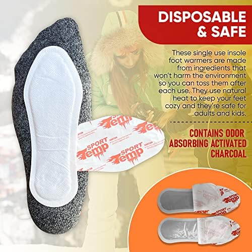 Insole Foot Warmers - Up to 10 Hours of Heat, Easily Apply with Adhesive - Ultra Thin, Easy, All Natural - Air Activated, Odorless Hot Insole Warmers - Sport Temp