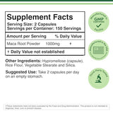Maca Root Capsules for Women and Men, 300 Count (1,000mg of Black, Red, Yellow Maca Powder per Serving) Grown in Peru (for Energy, Performance, Motivation) by Double Wood