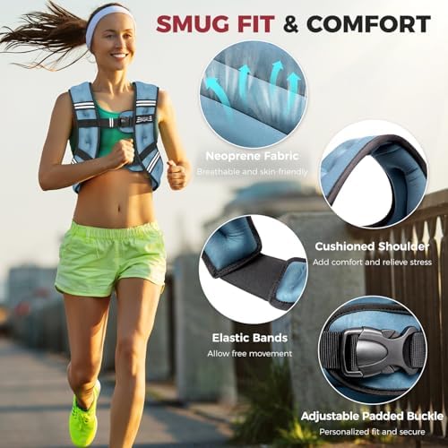 BAGAIL Weighted Vest, 5lbs/10lbs/12lbs/15lbs/20lbs/25lbs/30lbs Weight Vest with Detachable Pouch, Rucking Vest for Women, Men, Walking, Weight Loss, Training, Running