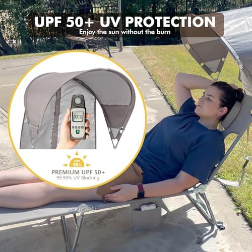 Backpack Beach Tanning Chair with Canopy Sun Shade & Face Hole, 6 Position Folding Lounge Sun Chair for Adults Outside Reading Sunbathing Poolside Camping Lawn, UPF 50+, Patent Design