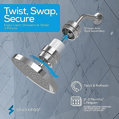 SparkPod Luxury Filtered Shower Head Set 23 Stage Shower Filter - Reduces Chlorine and Heavy Metals - High Pressure Showerhead Filter (8" Round, Luxury Polished Chrome)