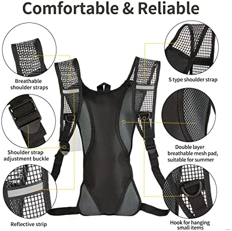 Hydration Pack Backpack, Water Backpack with 2L Bladder, for Hiking, Insulated Suitable Cycling, Running, Rock Climbing and Other Outdoor Activities, black