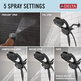 Delta Faucet 5-Setting HydroRain 2-in-1 Dual Shower Head with ProClean Spray, Matte Black Round Shower Head with Hose, Hand Held Shower Head, Matte Black 75419BL