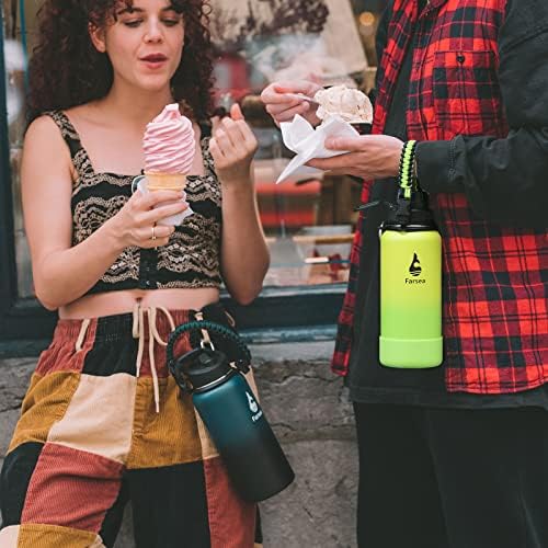 Farsea Insulated Water Bottle With Paracord Handle, Protective Boot and 2 Lids (Straw Lid & Spout Lid), Stainless Steel Water Bottle Wide Mouth, Double Wall Sweat-Proof BPA-Free, 24 oz