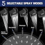 High Flow Filtered Shower Head, HOPOPRO 5 Modes High Pressure Fixed Showerhead with Filter, 2-In-1 Shower Head Filter for Hard Water, Remove 99% Chlorine, Improves Skin Hair Condition (6 Inch Black)