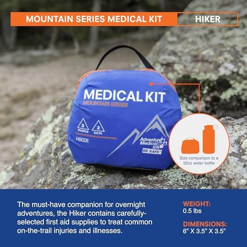 Adventure Medical Kits Mountain Series Medical Kit - Hiker - Emergency Medical First Aid Kit - For 2 People for 2 Days - Comes with a Trauma Pad, Medicine, Guide Book & More