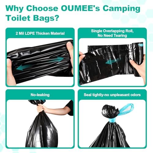 60 Portable Toilet Bags with Poo Gel Set, 8 Gallon Camping Toilet Bags with Absorbent Toilet Gel, Toilet Waste Bags, Leak-Proof Trash Bags for Camping Toilet, Traveling