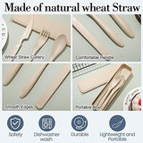 Yahenda 28 Sets Reusable Travel Utensils Set with Case Wheat Straw Cutlery Portable Spoon Knife Fork Tableware Lunch Box Accessories Bulk for Adults Travel Picnic Camping Utensils Gifts (Multicolor)
