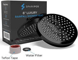 SparkPod Shower Head - High Pressure Rain - Premium Quality Luxury Design - 1-Min Install - Easy Clean Adjustable Replacement for Your Bathroom Shower Heads (Midnight Black Matte, 6 Inch Round)