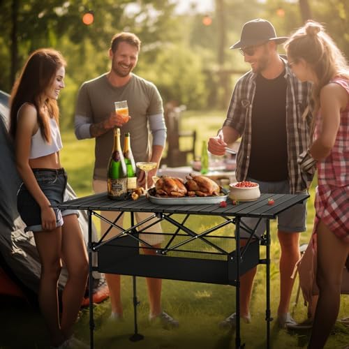 ALPHA CAMP Folding Camping Table, Portable Roll-up Outdoor Table with Adjustable Height, Large Storage Bag and Carrying Bag, Tall Aluminum Table for Indoor & Outdoor Picnic BBQ Backyards Beach