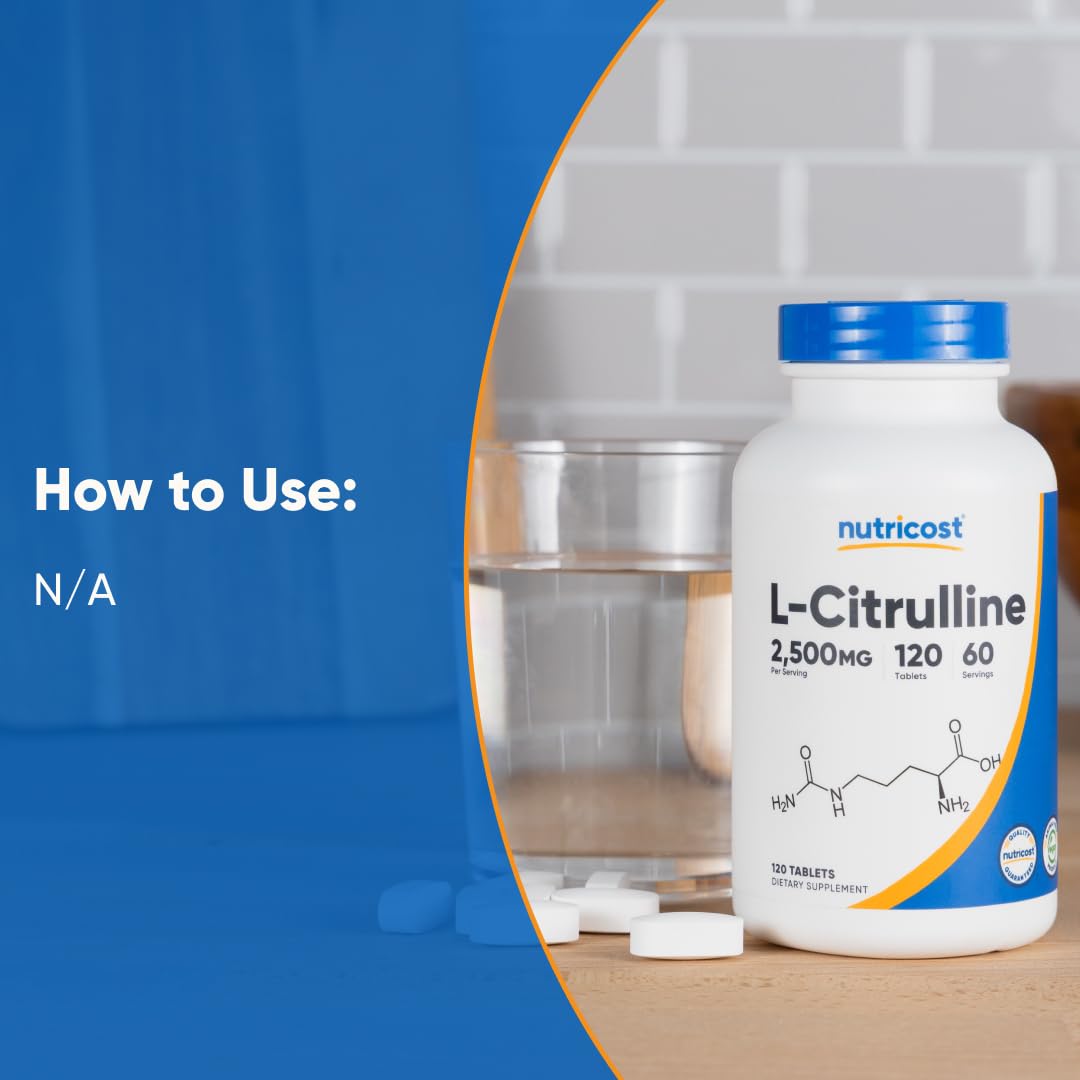 Nutricost L-Citrulline 2500mg Per Serving, 60 Servings, 1250mg Per Tablet, 120 Tabs - Non-GMO and Gluten Free Supplement