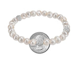 Savlano 8MM Cultured Freshwater Natural White Pearl Crystal Bead Stretch Bracelet 7 inches for Women Comes with Gift Box