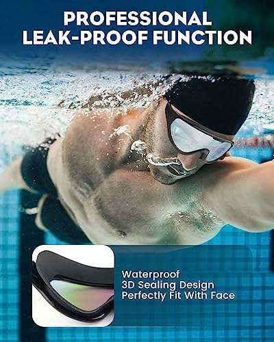 Rantizon Swim Goggles 2 Pack, Wide View Anti Fog&UV Swimming Goggles for Audlt, No Leaking Pool Accessories for Men Women Kid