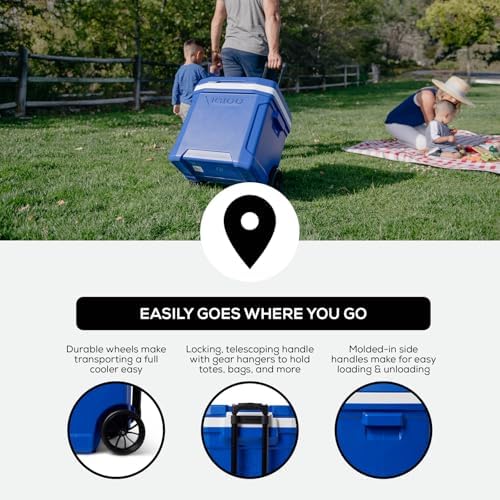 Igloo Cooler with Wheels, Profile II 28 Qt Hard Sided Ice Chest - Portable Insulated Container with Leak-Proof Design for Outdoor Use