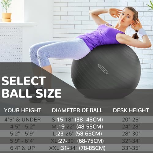 Anti-Burst and Slip Resistant Exercise Ball - Yoga, Fitness, Birthing Ball With Quick Pump, 2,000-Pound Capacity, Multiple Colors and Sizes