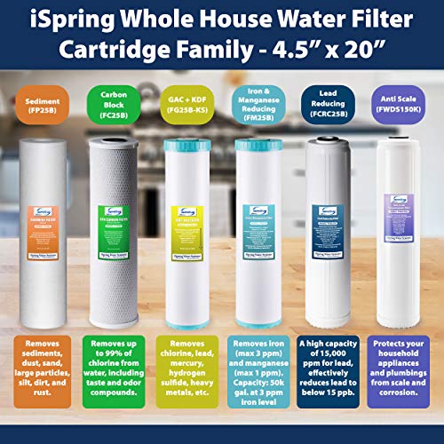 iSpring 5-Micron 20” x 4.5” Whole House Water Filter Cartridges, High Capacity Sediment Filter, Model Number: FP25BX2