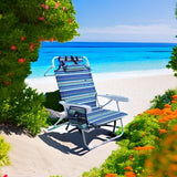 Beach Chairs for Adults Heavy Duty, Compact Portable Lay Flat Folding Chair with Backpack Straps and Large Cooler Pouch, Support to 350LBS (Stripes_Blue&Cyan)