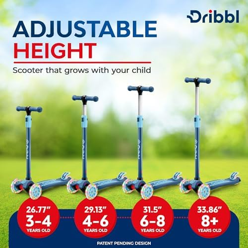 3-Wheel Kids Scooter - Lean-to-Steer Technology, Adjustable Height Handlebar, Wide Anti-Slip Deck, Scooter for Boys & Girls Ages 3+, Child Safety Approved, Support Riders Up to 165 lbs, Blue