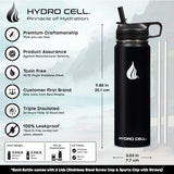 HYDRO CELL Stainless Steel Insulated Water Bottle with Straw - For Cold & Hot Drinks - Metal Vacuum Flask with Screw Cap and Modern Leakproof Sport Thermos for Adults (Black 24oz)