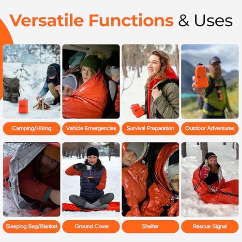 Sierra Madre Emergency Sleeping Bag – Ultralight, Waterproof Mylar Thermal Bivy Sack Tent for Hiking, Bug-Out Bags, Survival Kits – Emergency Survival Space Blanket for Heat Retention 5 Pack