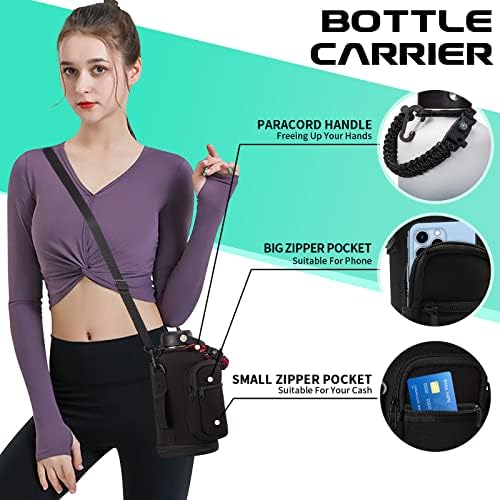 64OZ Stainless Steel Water Bottle with Paracord Handle, Straw/Spout Lid, Half Gallon Vacuum Insulated Water Flask Jug, Leak-Proof Large Sports Jug for Biking Travel Camping