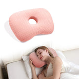 Ear Piercing Hole Pillows Side Sleeper Pillow with an Ear Hole for CNH Side Sleepers and Ear Inflammation Pressure Sores, Adjustable Cotton and Polyester Curved Side Pillow, Pink