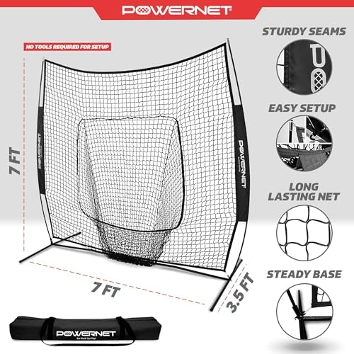 PowerNet Baseball Softball Practice Net 7x7 with Baseball Accessories for Practice Pitching, Batting & Fielding, Ball Caddy, Weighted Baseballs, Tee