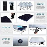 FUNDANGO Queen Camping Cot, 2 Person Folding Airbed Mattress, Double Camp Bed with 2 Cup Holders, Removeable Cover for Adults Outdoor Travel,Carry Bag Included (Grey)