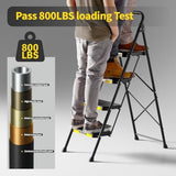 KINGRACK 4 Step Ladder, Sturdy Steel Step Stool with Safe-Lock Design, Handrail, Anti-Slip Wide Pedals, Pass 800lbs Load Testing, Folding Portable Ladder for Multi-Purpose, Home, Kitchen, Black