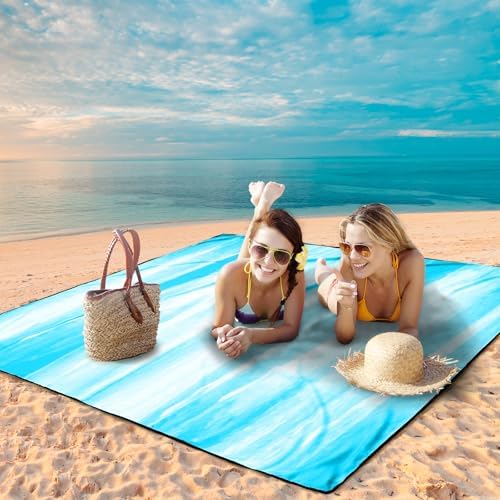 Beach Blanket Waterproof Sandproof Beach Mat 79" X 83" /10'x9'for 2-8 Adults Quick Drying Outdoor Picnic Mat Beach Accessories for Travel, Camping, Hiking
