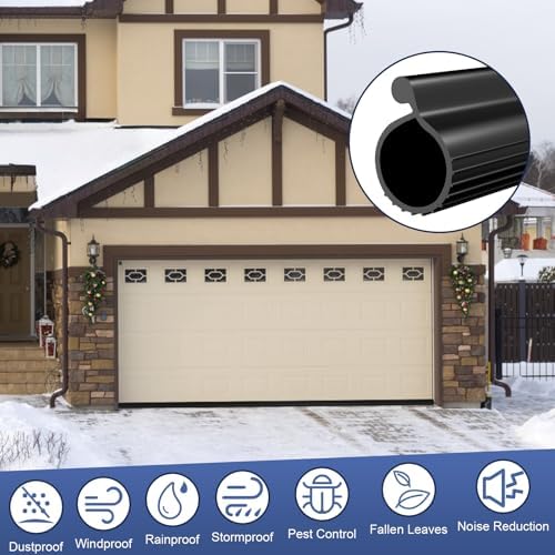 Garage Door Seal P Bulb – 16.8ft Flexible Weatherproof TPE Seal for Single-Channel Doors, Easy DIY Installation, Extreme Temperature Protection, Prevents Drafts, Noise Reduction, Saves Energy